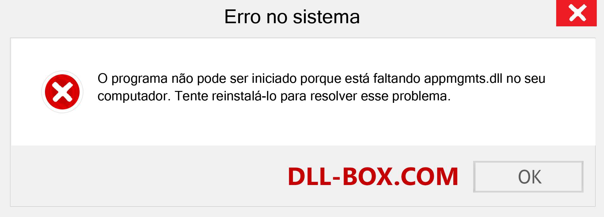 Arquivo appmgmts.dll ausente ?. Download para Windows 7, 8, 10 - Correção de erro ausente appmgmts dll no Windows, fotos, imagens